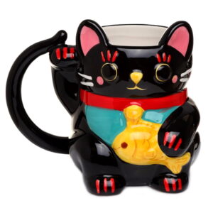 Kubek ceramiczny - Maneki Neko Kot Szczęścia czarny