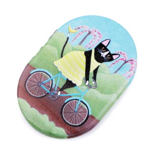 Lusterko do torebki - kotek na rowerze w żółtej sukience