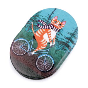 Lusterko do torebki - kotek na rowerze z szalikiem