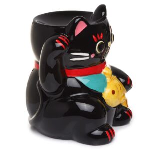 Ceramiczny podgrzewacz olejków - kot szczęścia Maneki Neko czarny
