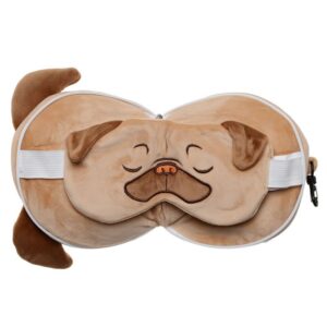 Mała poduszka podróżna z maską na oczy - Pies mops