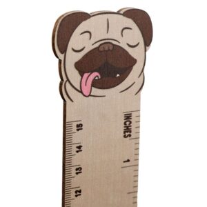 Drewniana linijka - Pies Mops wzór 2