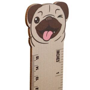 Drewniana linijka - Pies Mops wzór 1