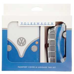 Etui na paszport i przywieszka na bagaż - Volkswagen VW T1 Camper niebieski