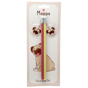 Zestaw dwóch ołówków z zawieszką - Pies Mops