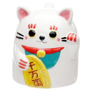 Kubek ceramiczny odwrócony - Kot szczęścia Maneki Neko biały