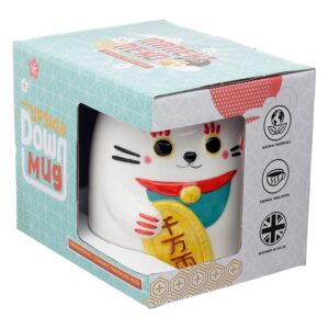 Kubek ceramiczny odwrócony - Kot szczęścia Maneki Neko biały
